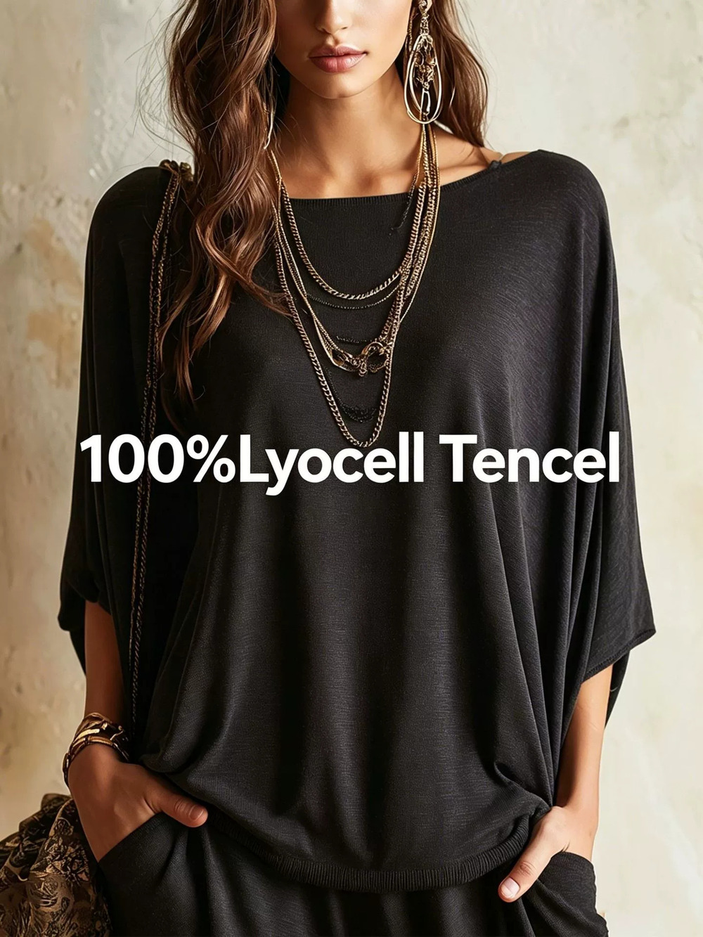 ZARA Tencel Lyocell Batwing Sleeve Knit Boat Neck Pullover